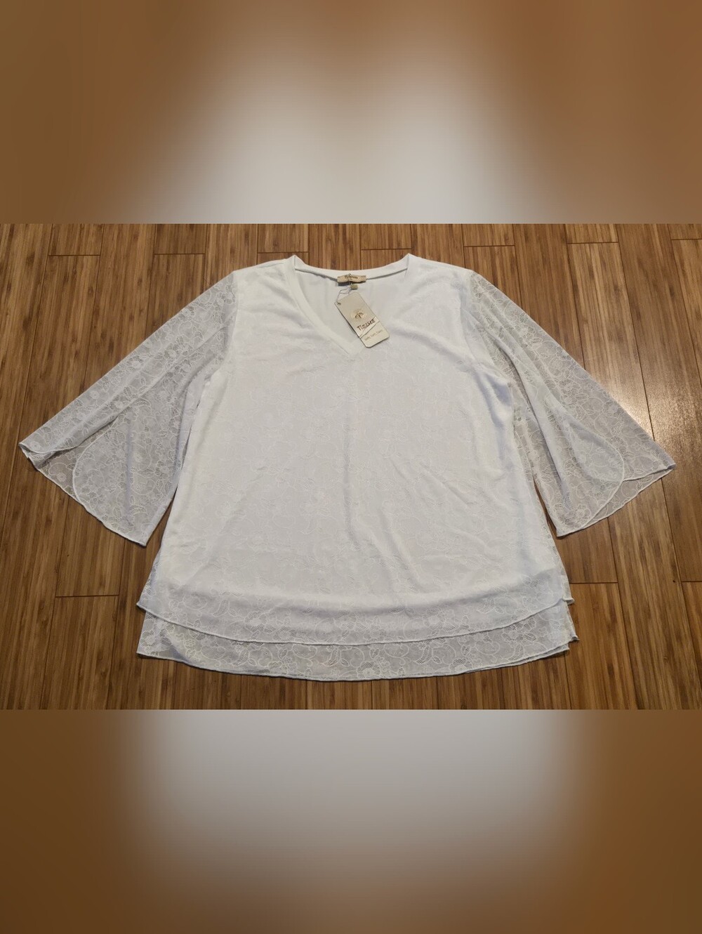 NWT Timeson Women’s White Lace-Sleeve Layered Blouse